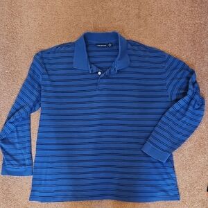 John Ashford Navy Striped Long Sleeve Polo Shirt